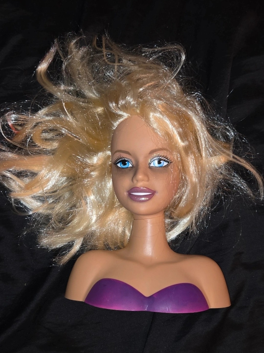 Barbie Blonde Styling Head with Blue Eyes and Purple Top